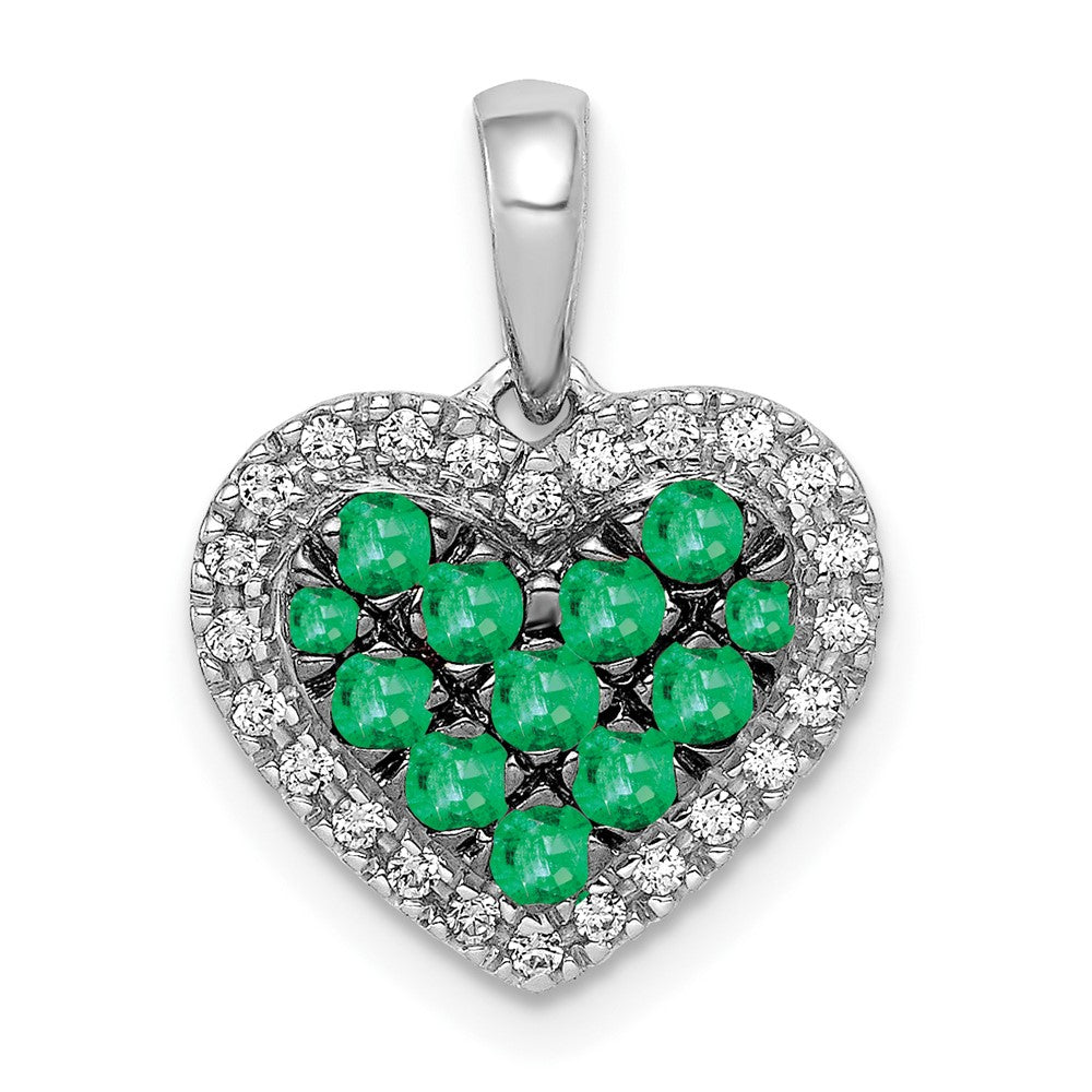 14k White Gold w/Black Rhodium Diamond/Emerald Heart Pendant (1.1 grams)