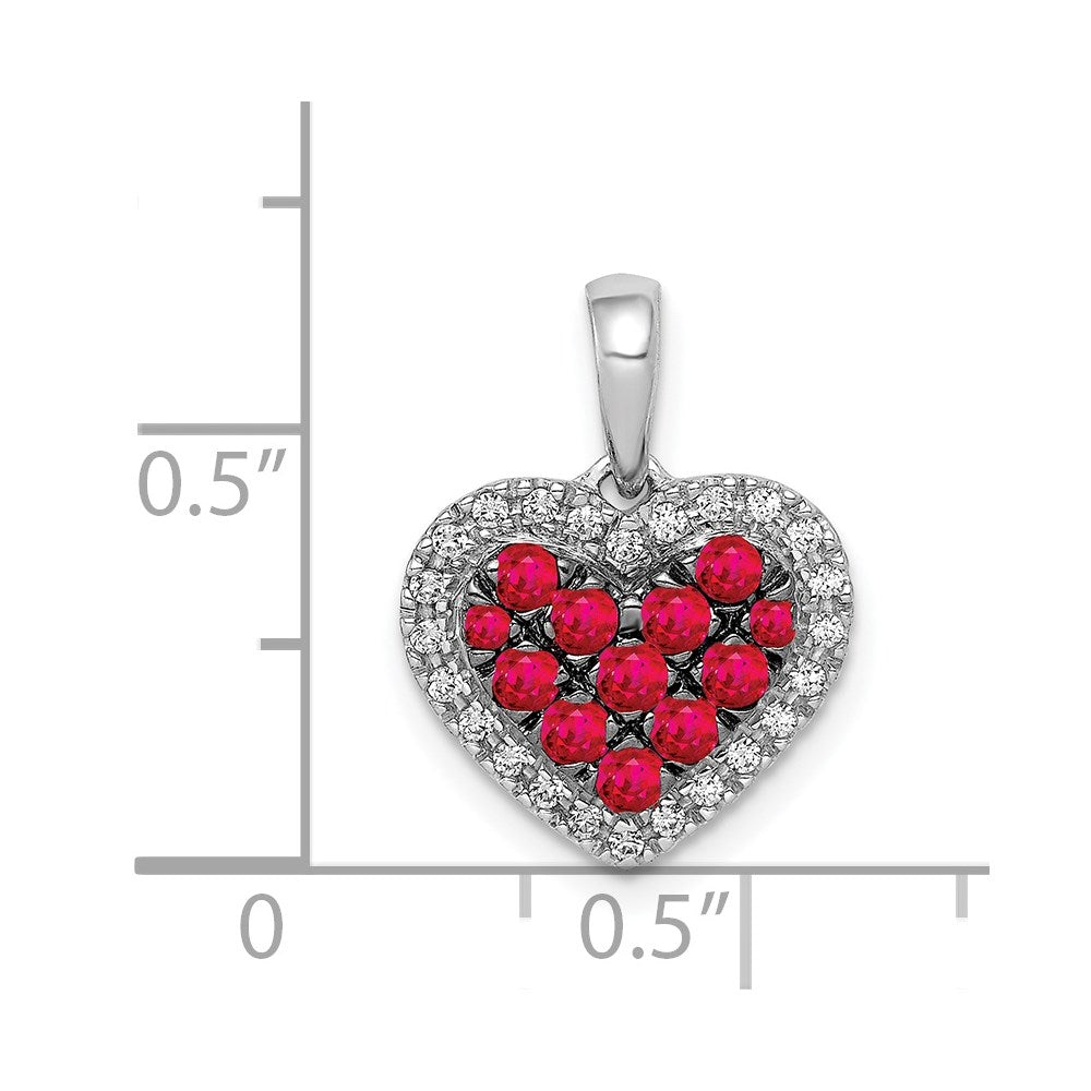 14k White Gold w/Black Rhodium Diamond/.31 Ruby Heart Pendant (1.1 grams)