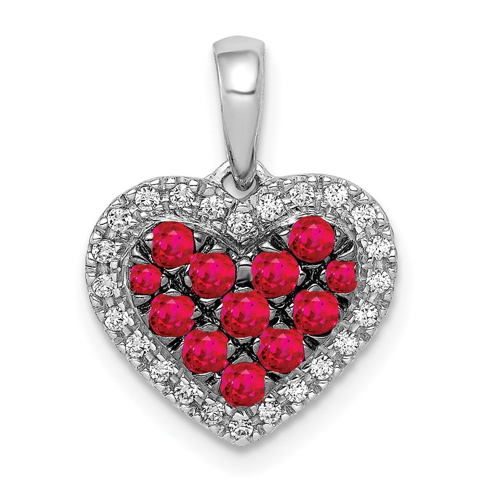 14k White Gold w/Black Rhodium Diamond/.31 Ruby Heart Pendant (1.1 grams)