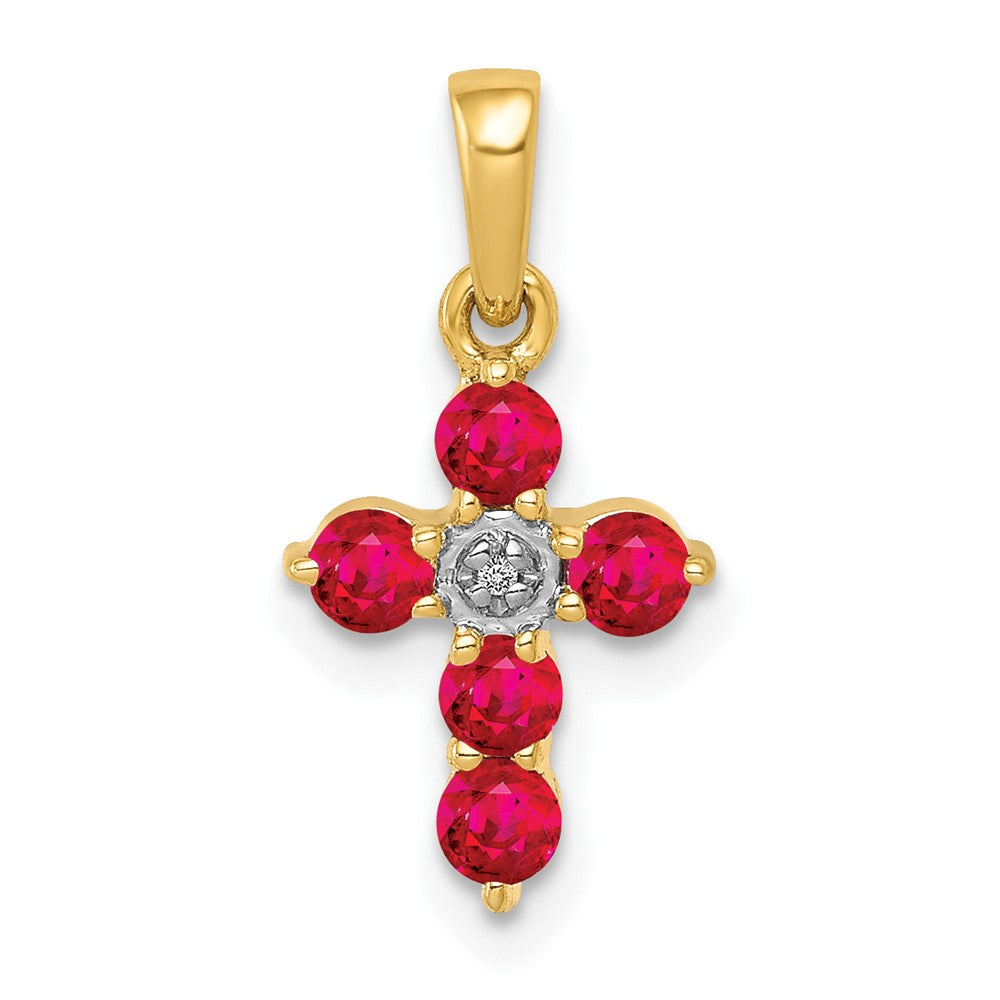 14k .30 Ruby and Diamond Cross Pendant (0.85 grams)