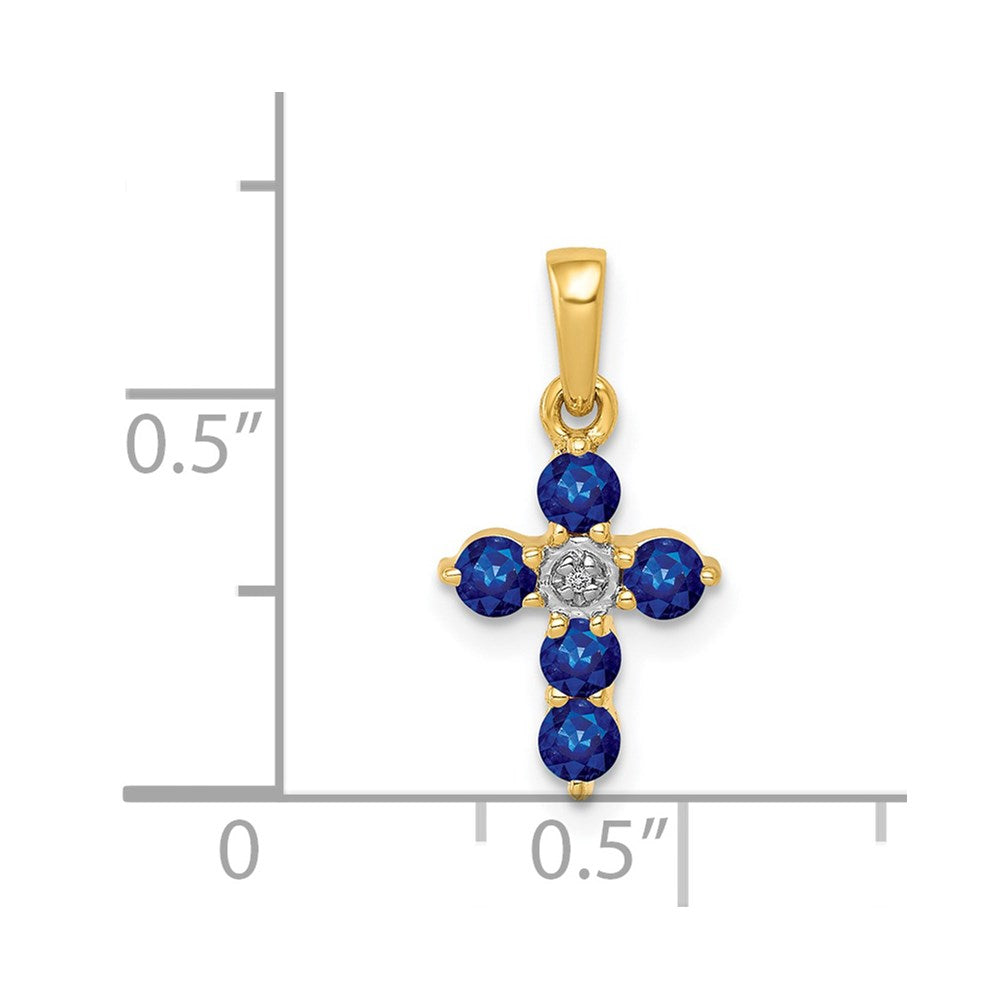 14k Sapphire and Diamond Cross Pendant (0.85 grams)