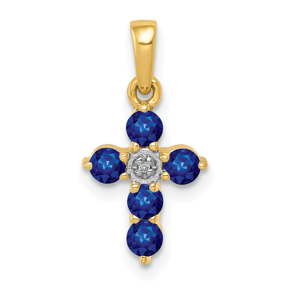 14k Sapphire and Diamond Cross Pendant (0.85 grams)
