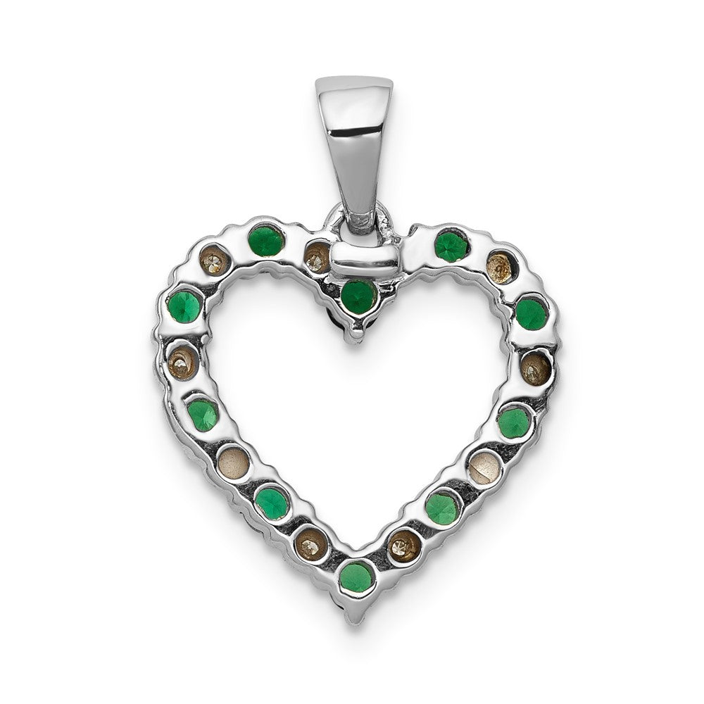 14k White Gold Diamond and Emerald Heart Pendant (1.5 grams)