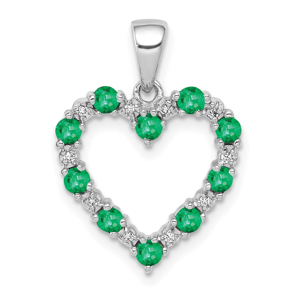 14k White Gold Diamond and Emerald Heart Pendant (1.5 grams)