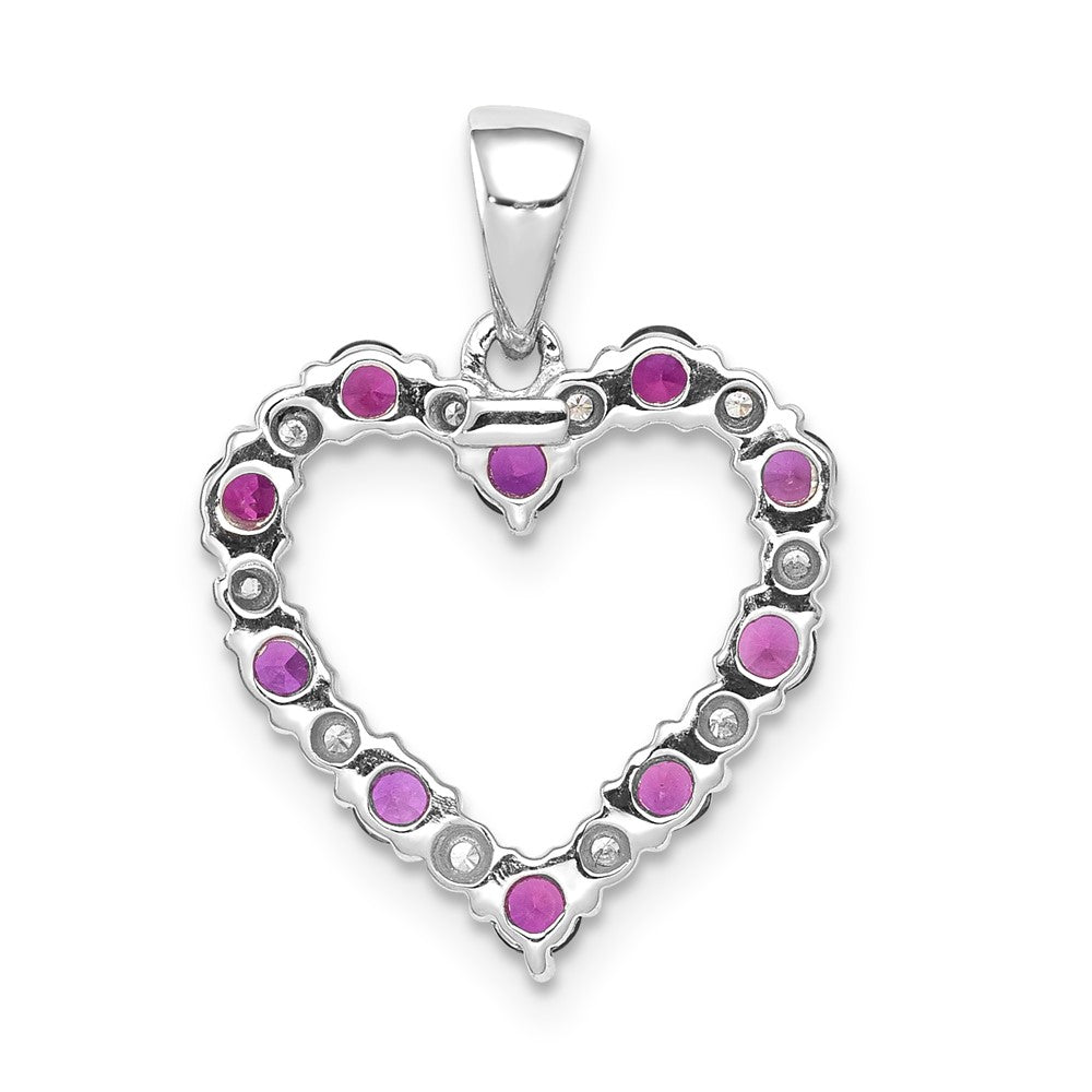 14k White Gold Diamond and .35 Ruby Heart Pendant (1.5 grams)