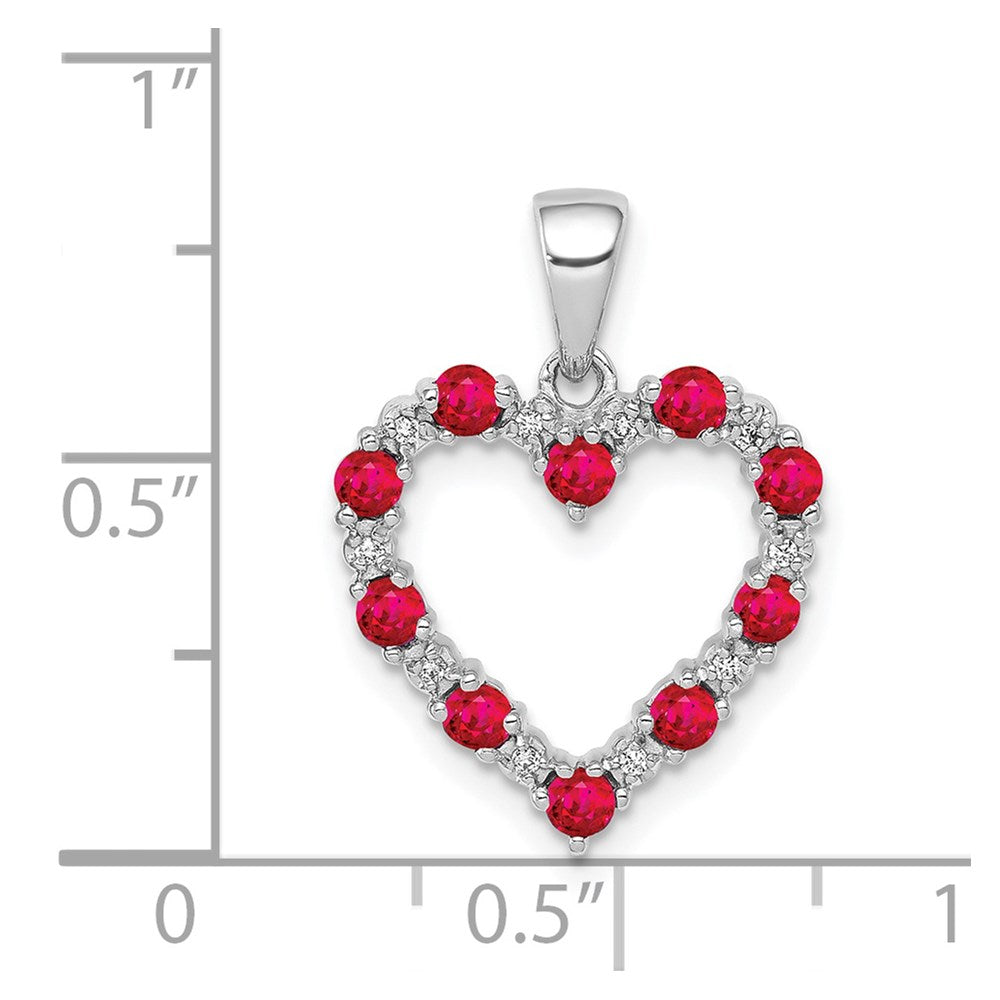 14k White Gold Diamond and .35 Ruby Heart Pendant (1.5 grams)