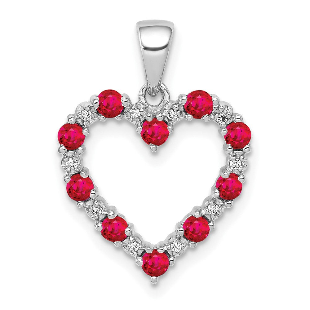 14k White Gold Diamond and .35 Ruby Heart Pendant (1.5 grams)