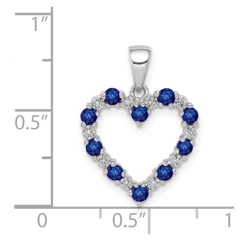 14k White Gold Diamond and Sapphire Heart Pendant (1.5 grams)