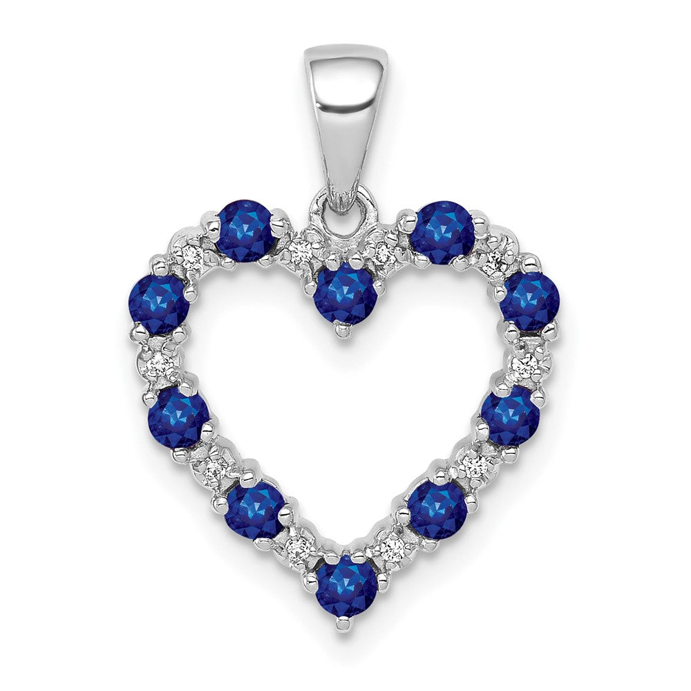 14k White Gold Diamond and Sapphire Heart Pendant (1.5 grams)