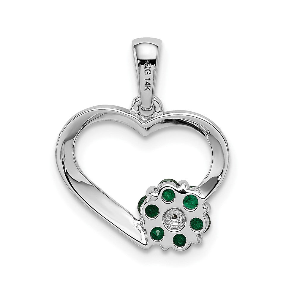 14k White Gold Diamond and Emerald Heart and Flower Pendant (1.05 grams)