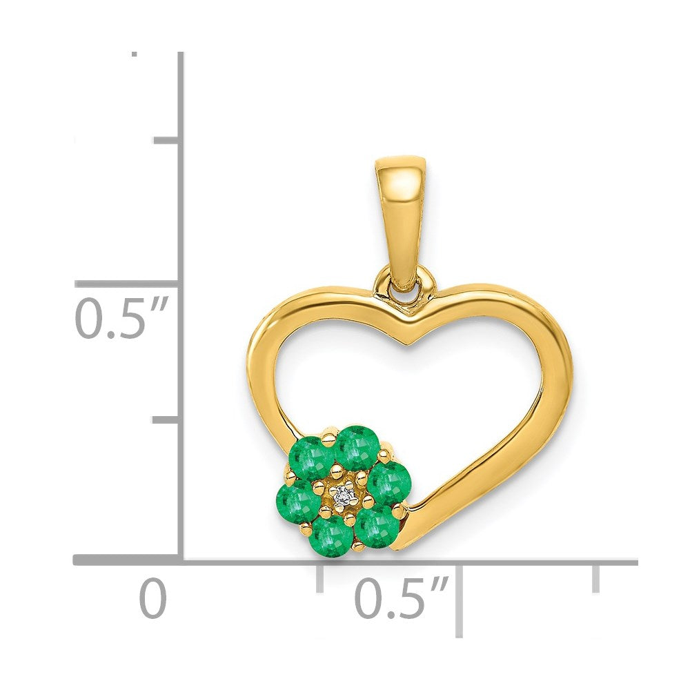 14k Diamond and Emerald Heart and Flower Pendant (1.05 grams)