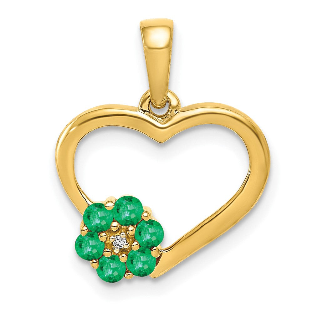 14k Diamond and Emerald Heart and Flower Pendant (1.05 grams)