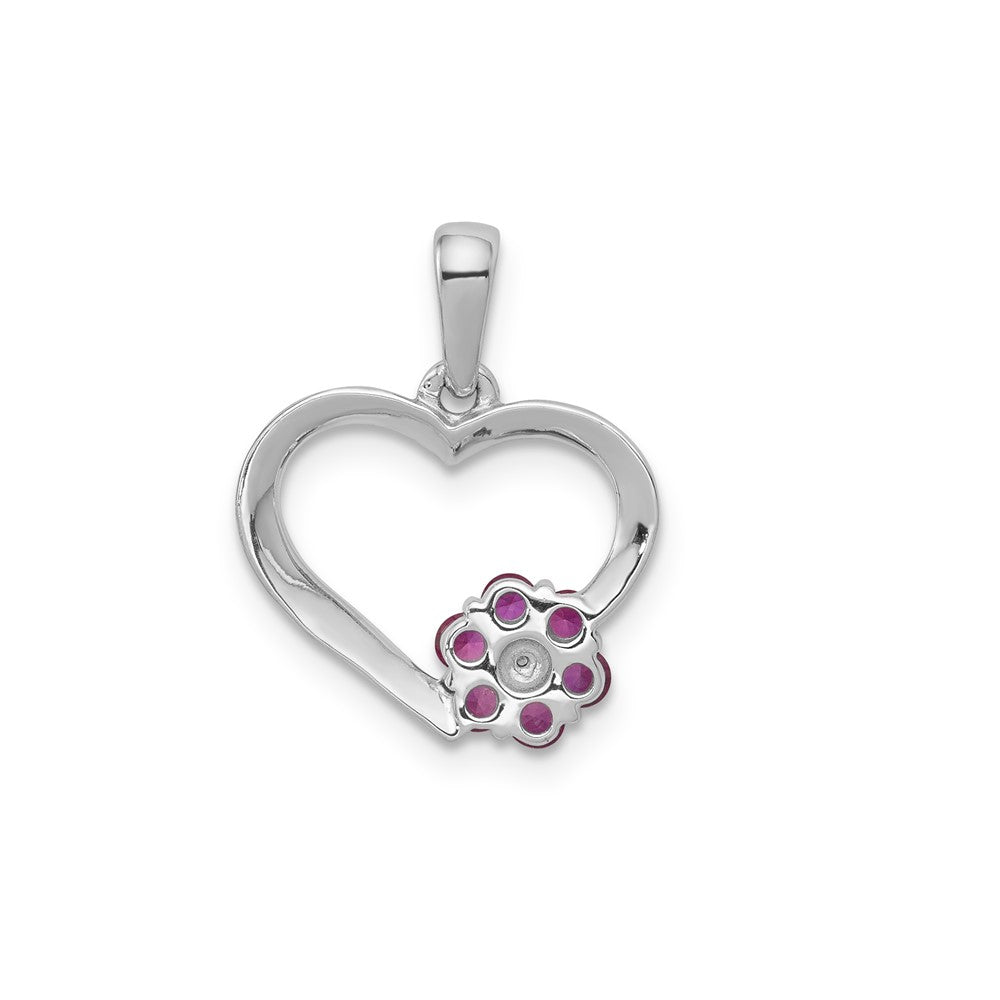 14k White Gold Diamond and Ruby Heart w/ Flower Pendant (1.05 grams)