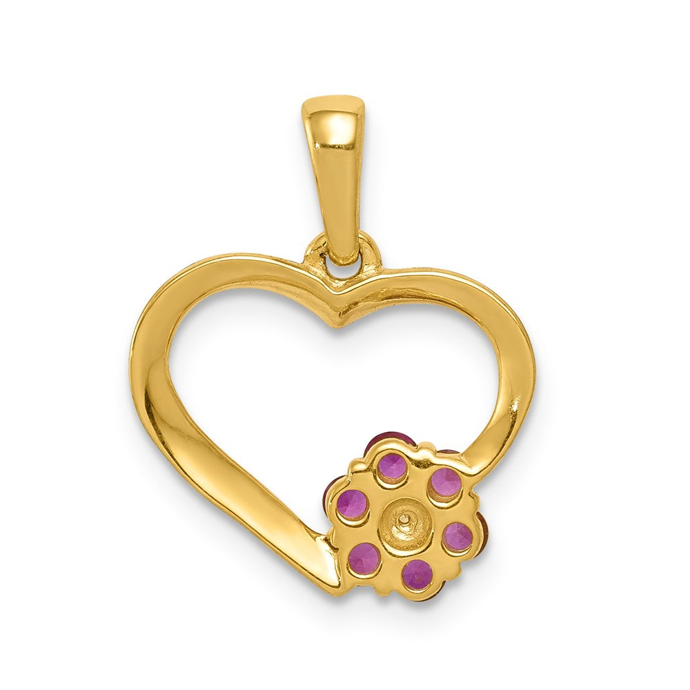 14k Diamond and Ruby Heart w/ Flower Pendant (1.05 grams)