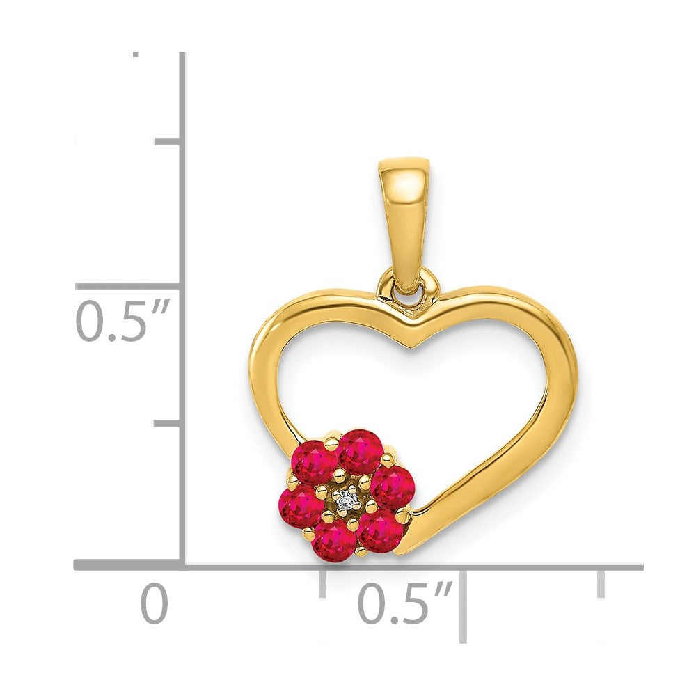 14k Diamond and Ruby Heart w/ Flower Pendant (1.05 grams)