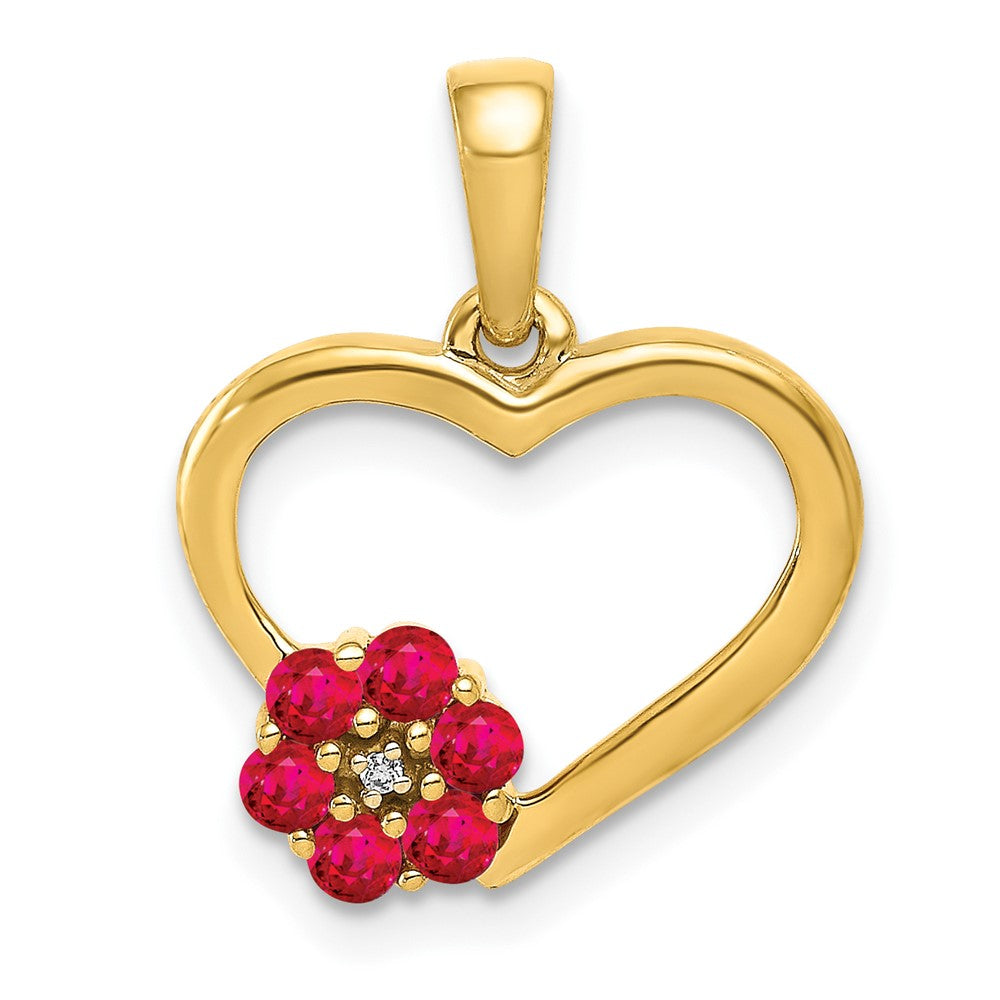 14k Diamond and Ruby Heart w/ Flower Pendant (1.05 grams)