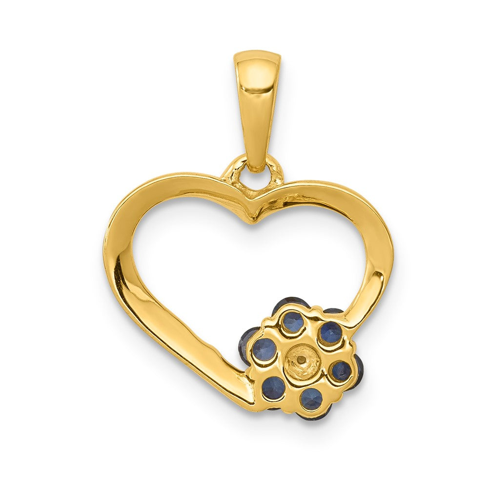 14k Diamond and Sapphire Heart w/ Flower Pendant (1.05 grams)