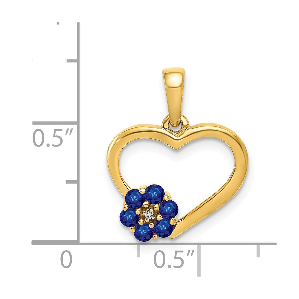 14k Diamond and Sapphire Heart w/ Flower Pendant (1.05 grams)