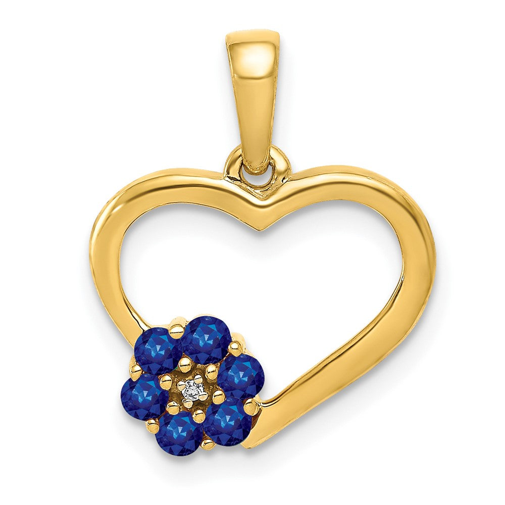 14k Diamond and Sapphire Heart w/ Flower Pendant (1.05 grams)