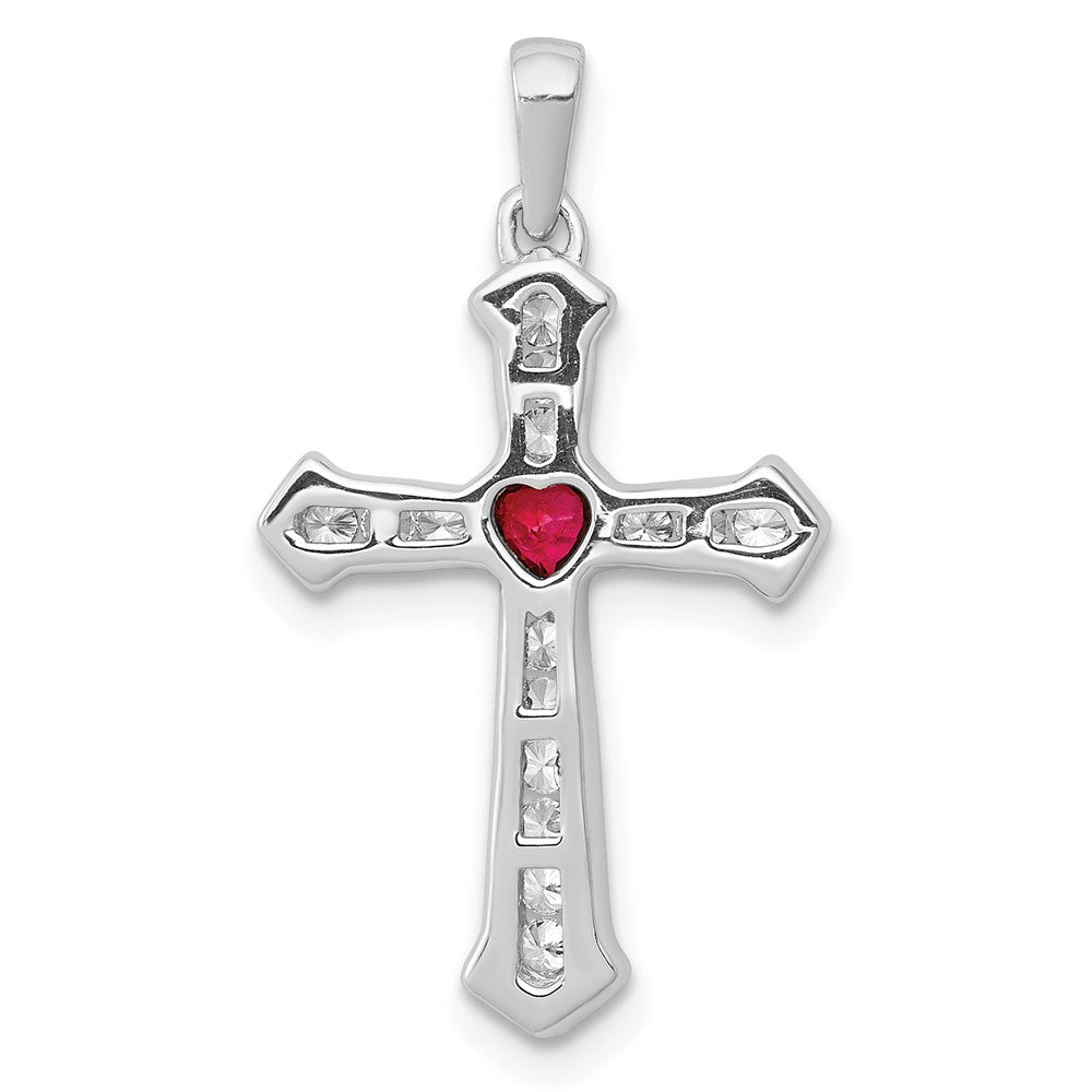 14k White Gold Ruby and Diamond Heart Cross Pendant (1.55 grams)