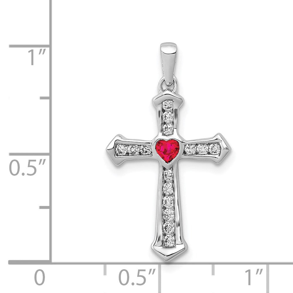 14k White Gold Ruby and Diamond Heart Cross Pendant (1.55 grams)