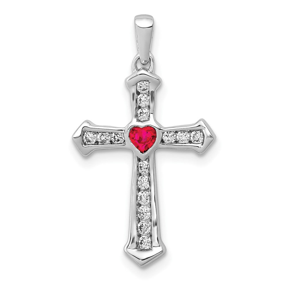 14k White Gold Ruby and Diamond Heart Cross Pendant (1.55 grams)