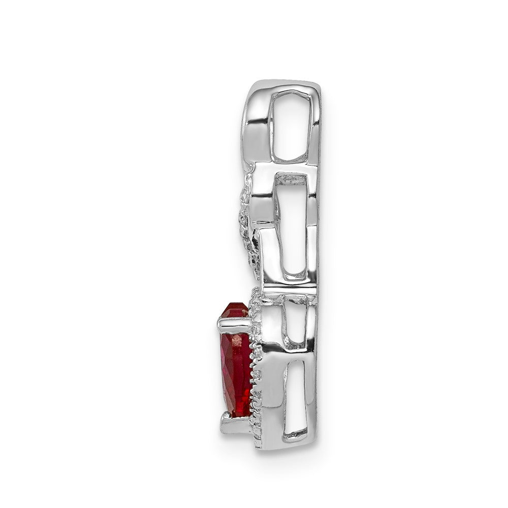 14k White Gold Diamond and .75 Ruby Heart Chain Slide (1.05 grams)