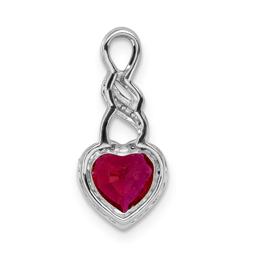 14k White Gold Diamond and .75 Ruby Heart Chain Slide (1.05 grams)