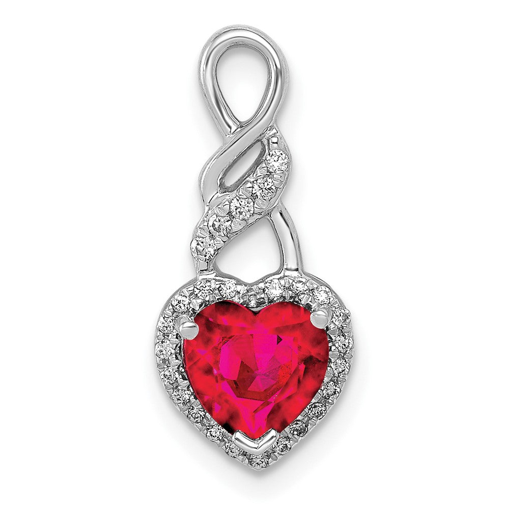 14k White Gold Diamond and .75 Ruby Heart Chain Slide (1.05 grams)