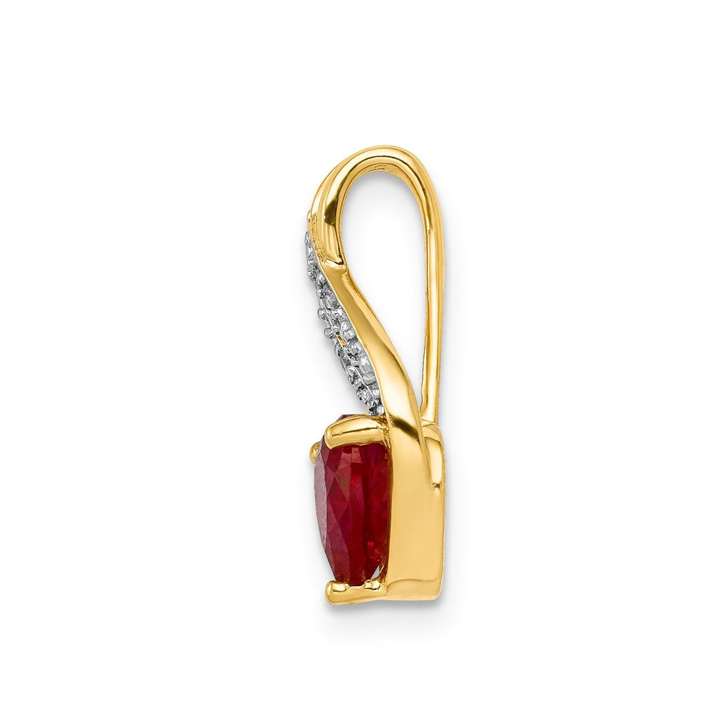 14k Diamond and Created Ruby Polished Heart Pendant (1.05 grams)