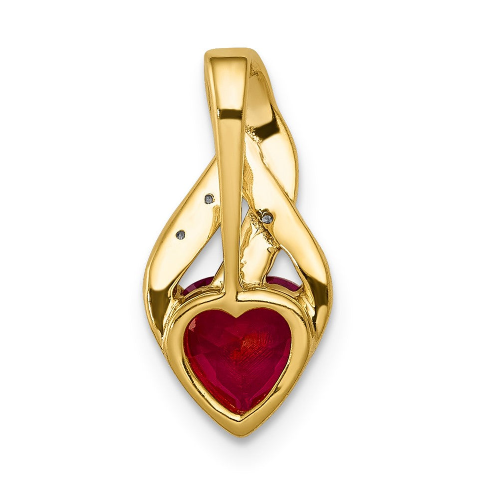 14k Diamond and Created Ruby Polished Heart Pendant (1.05 grams)