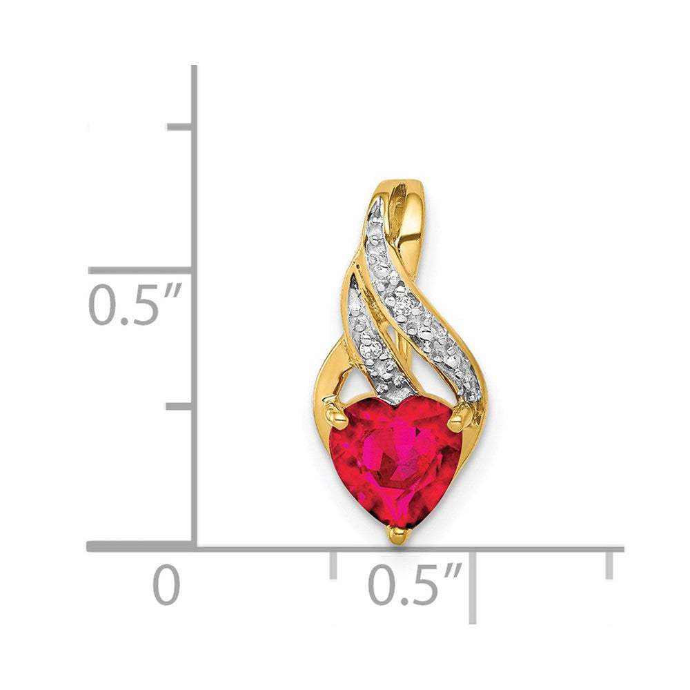 14k Diamond and Created Ruby Polished Heart Pendant (1.05 grams)