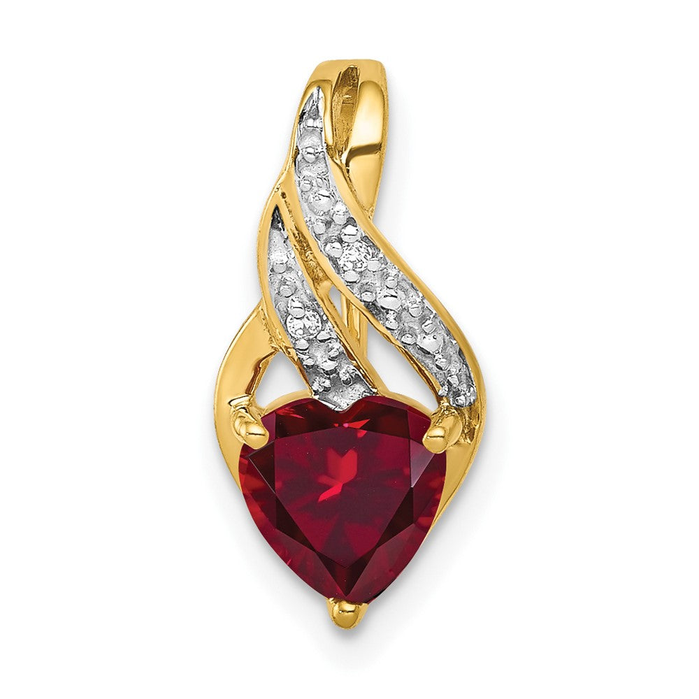 14k Diamond and Created Ruby Polished Heart Pendant (1.05 grams)