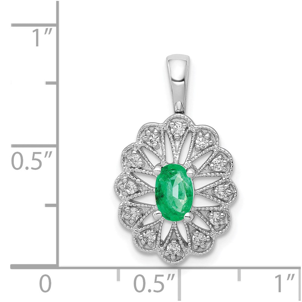 14k White Gold Fancy Diamond and Oval Emerald Pendant (2.25 grams)