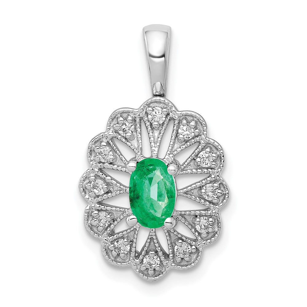 14k White Gold Fancy Diamond and Oval Emerald Pendant (2.25 grams)