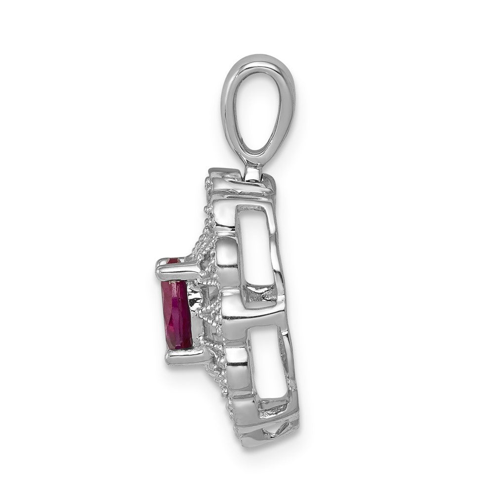 14k White Gold 1/6ct. Diamond and .70 Ruby Fancy Pendant (2.25 grams)