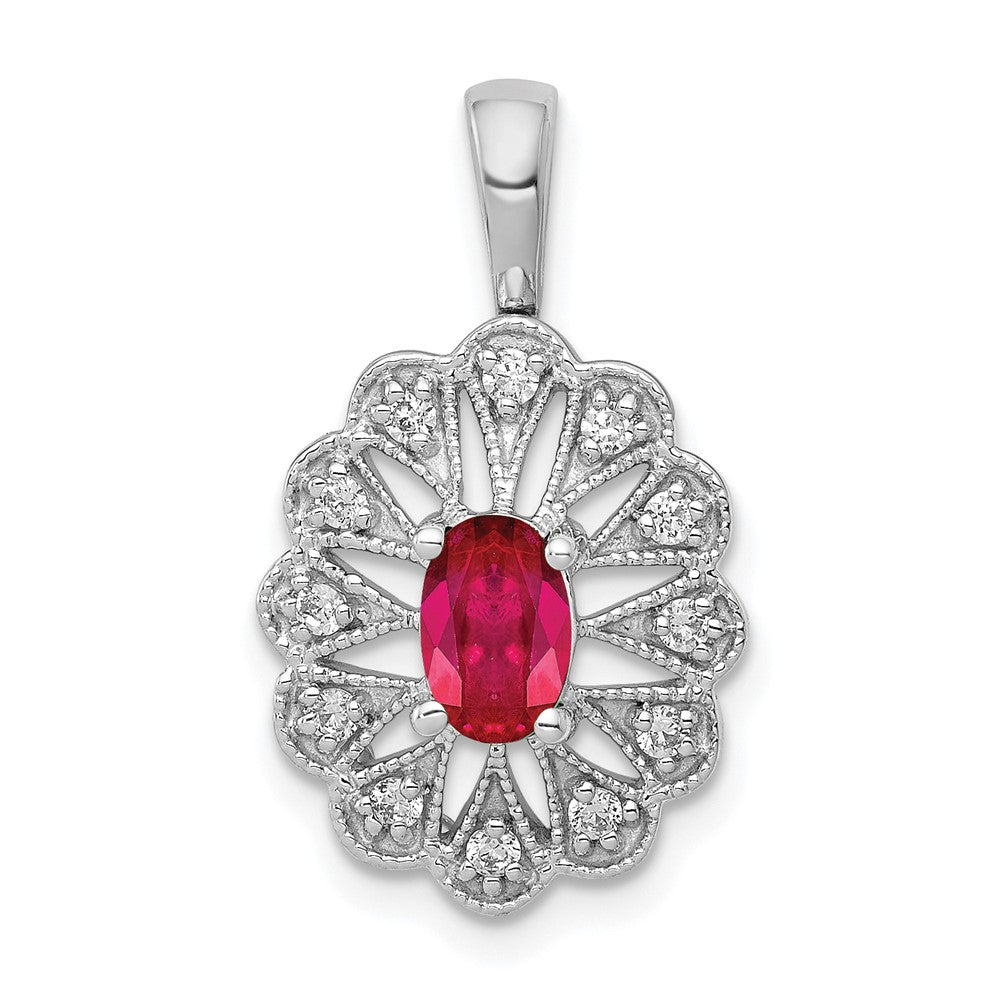 14k White Gold 1/6ct. Diamond and .70 Ruby Fancy Pendant (2.25 grams)