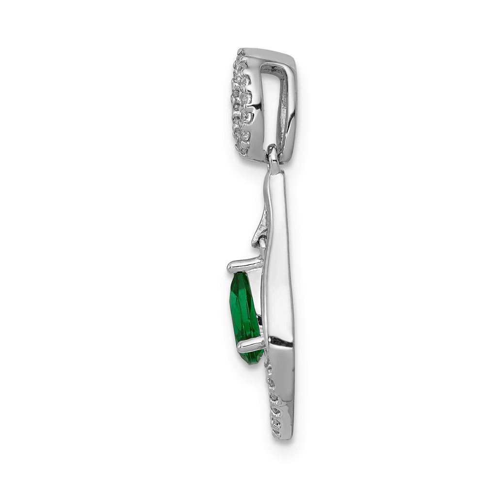 14k White Gold Diamond and Teardrop Emerald Dangle Pendant (1.35 grams)