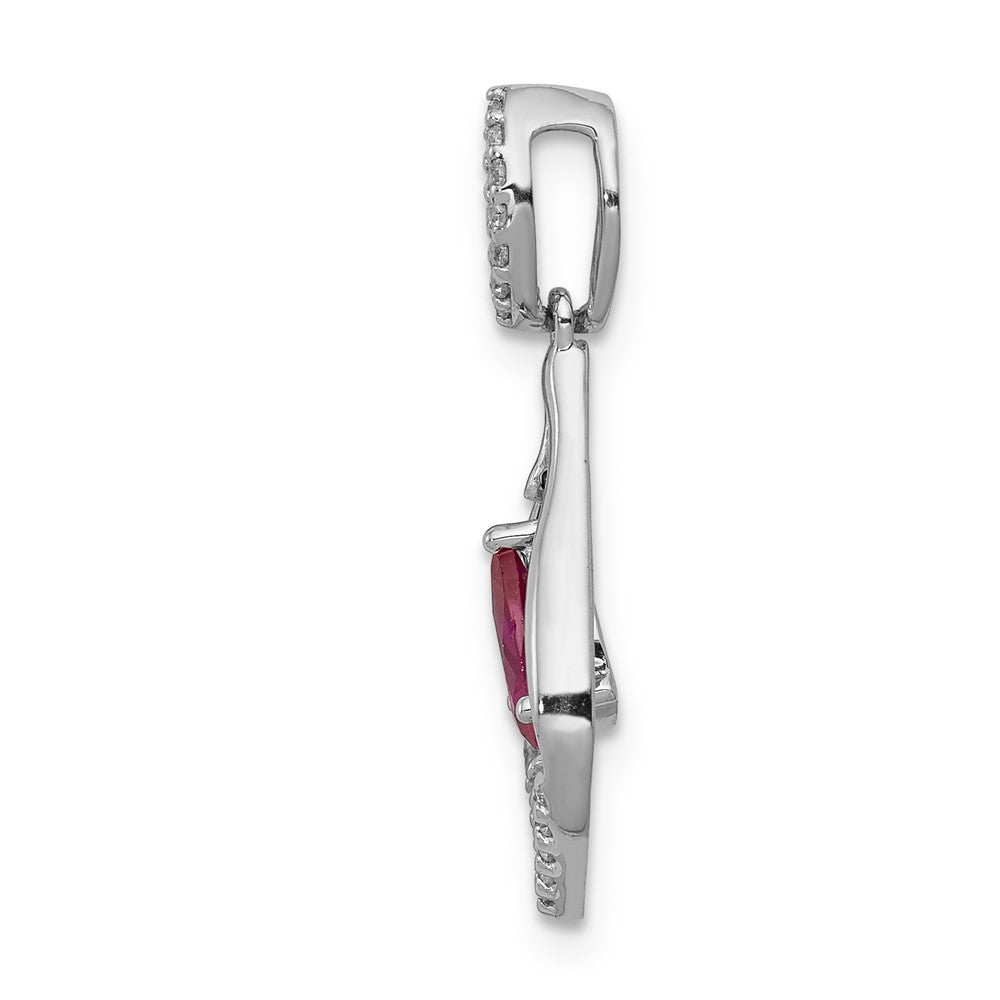 14k White Gold Diamond and Ruby Teardrop Dangle Pendant (1.35 grams)