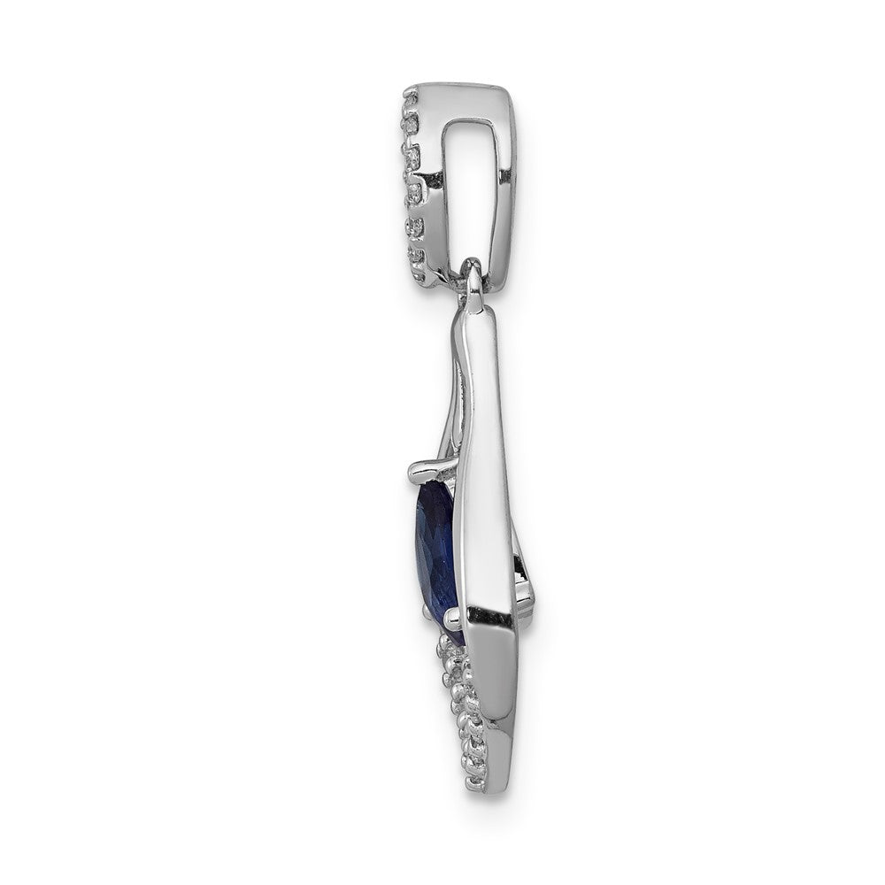 14k White Gold Diamond and Sapphire Teardrop Dangle Pendant (1.35 grams)