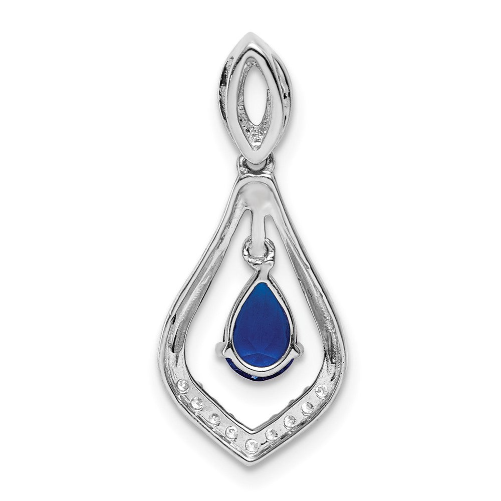 14k White Gold Diamond and Sapphire Teardrop Dangle Pendant (1.35 grams)