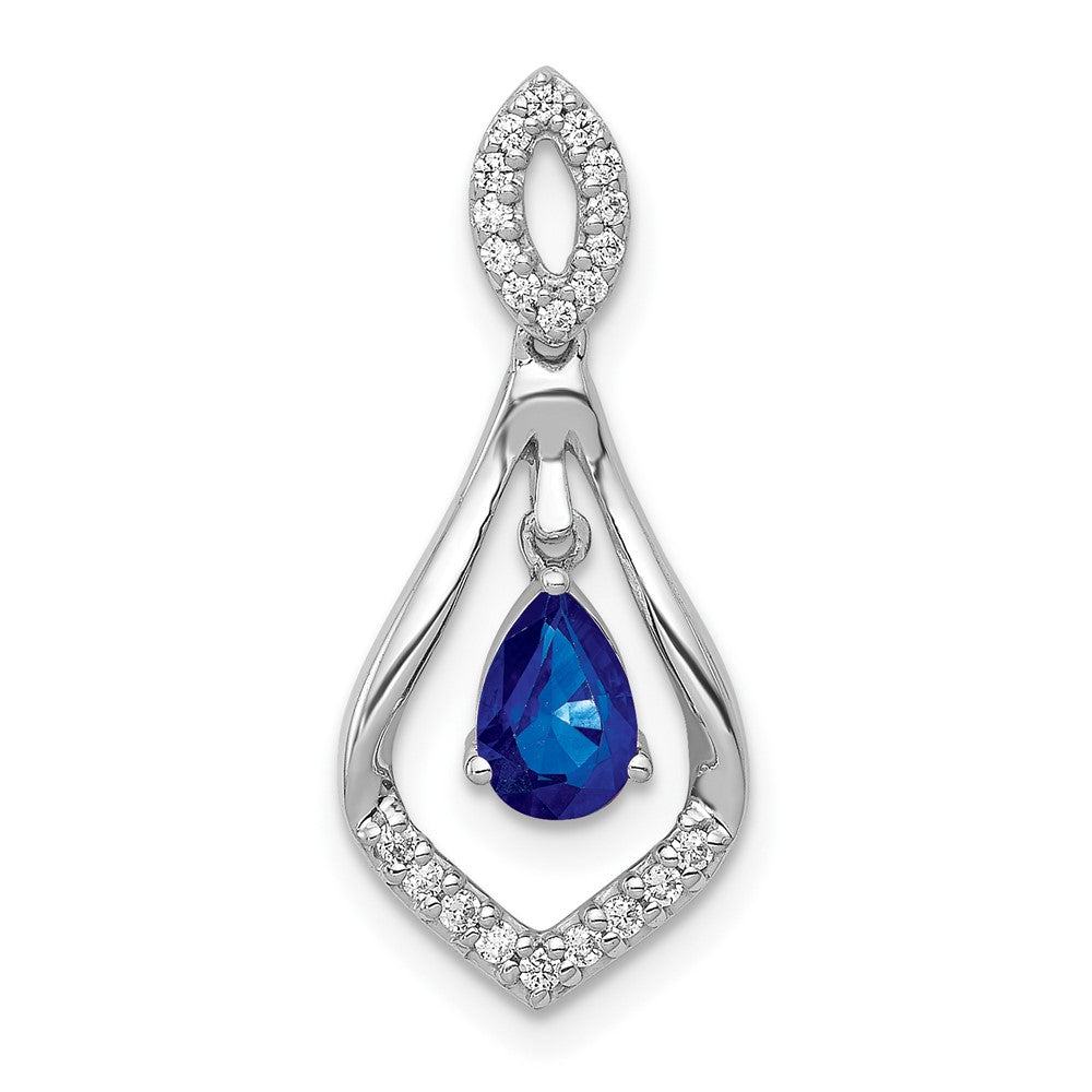 14k White Gold Diamond and Sapphire Teardrop Dangle Pendant (1.35 grams)