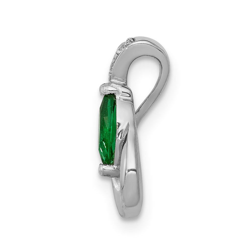 14k White Gold Teardrop Diamond and Emerald Pendant (0.95 grams)