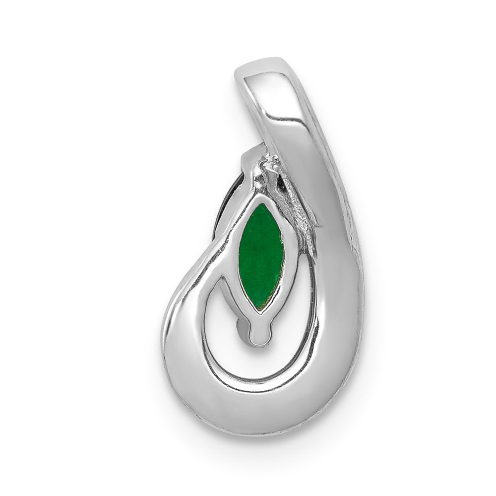 14k White Gold Teardrop Diamond and Emerald Pendant (0.95 grams)