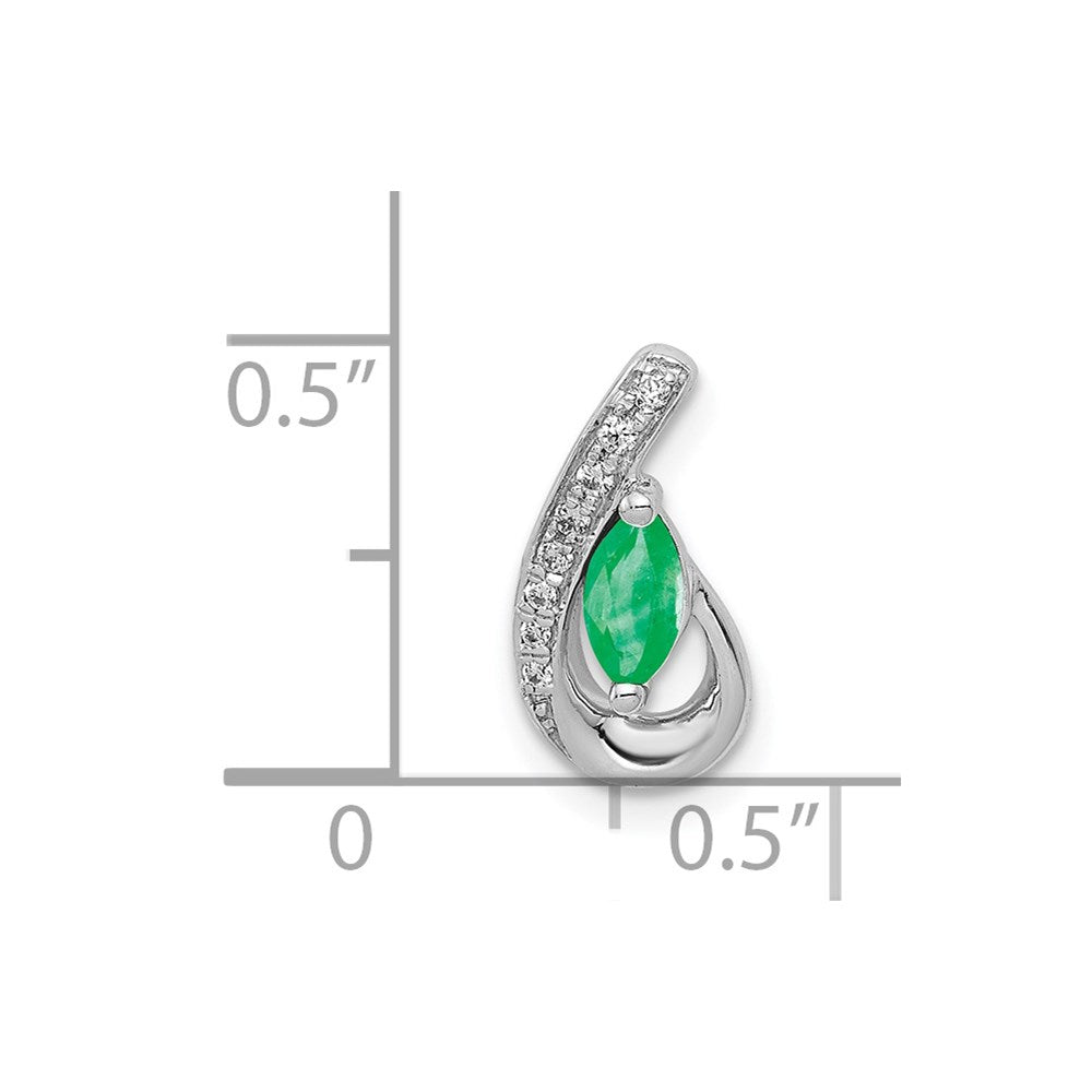 14k White Gold Teardrop Diamond and Emerald Pendant (0.95 grams)