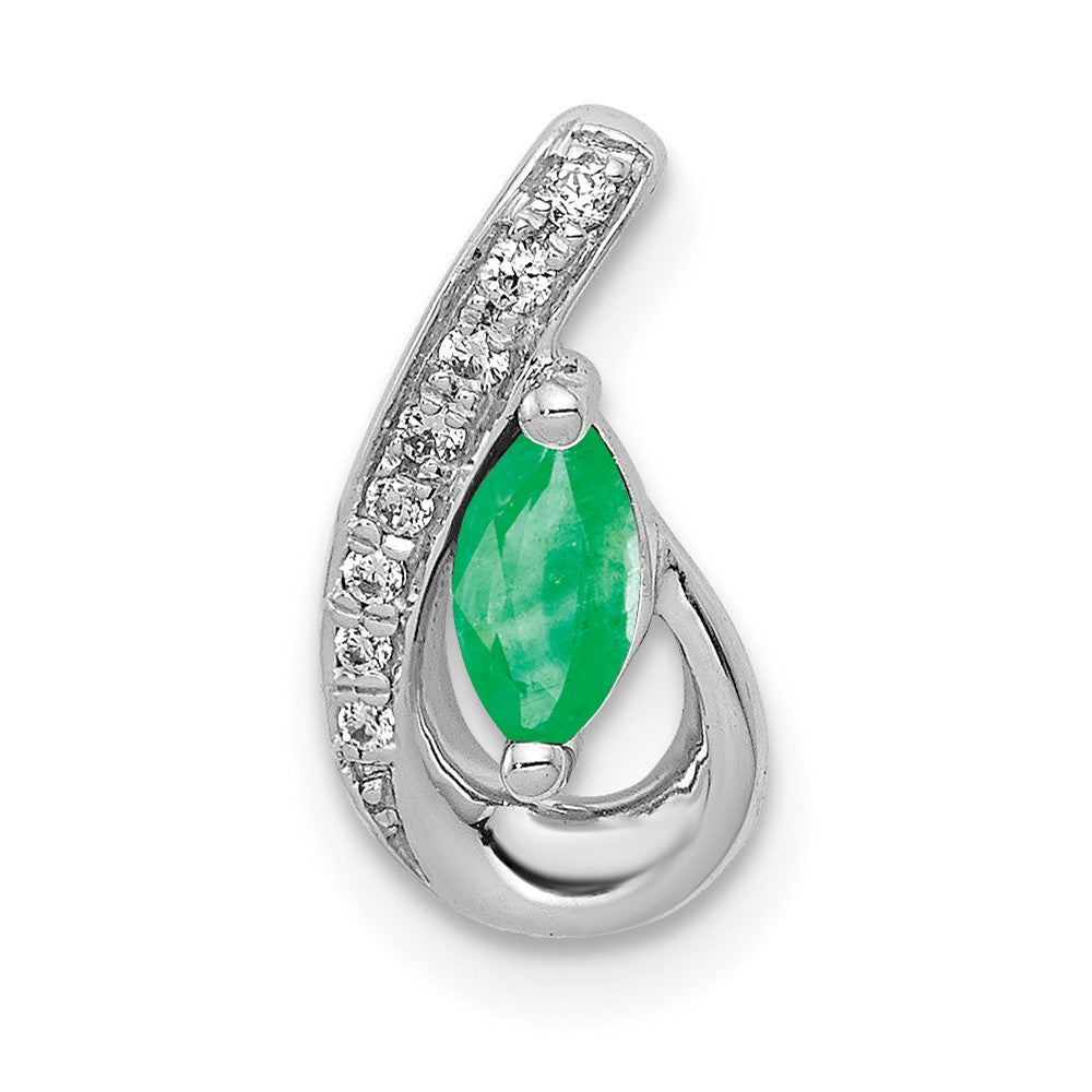 14k White Gold Teardrop Diamond and Emerald Pendant (0.95 grams)