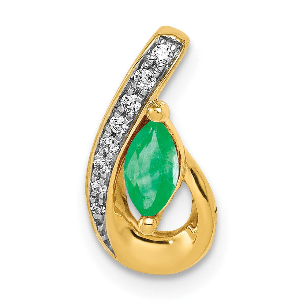 14k Teardrop Diamond and Emerald Pendant (0.95 grams)