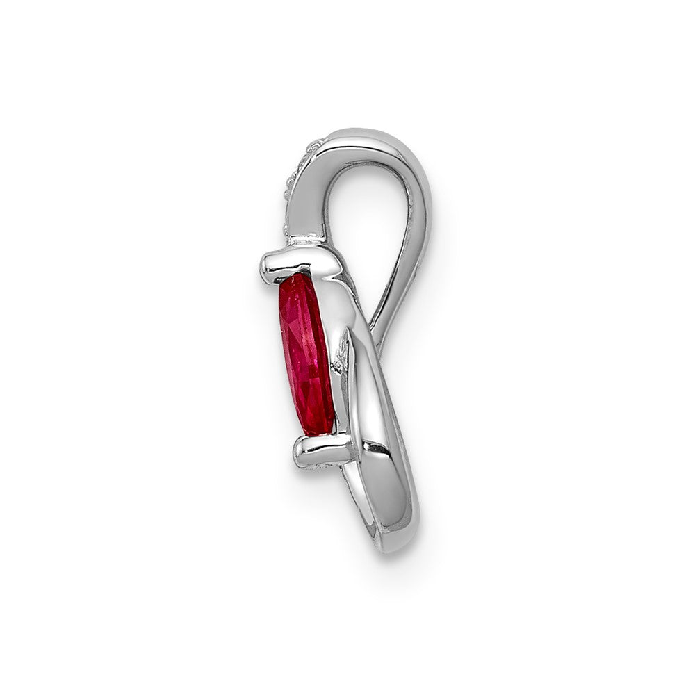 14k White Gold Diamond and .28 Ruby Teardrop Chain Slide (0.95 grams)