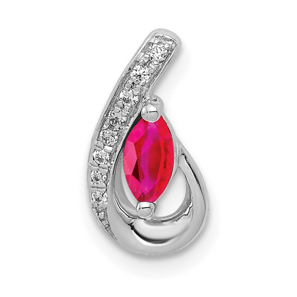 14k White Gold Diamond and .28 Ruby Teardrop Chain Slide (0.95 grams)