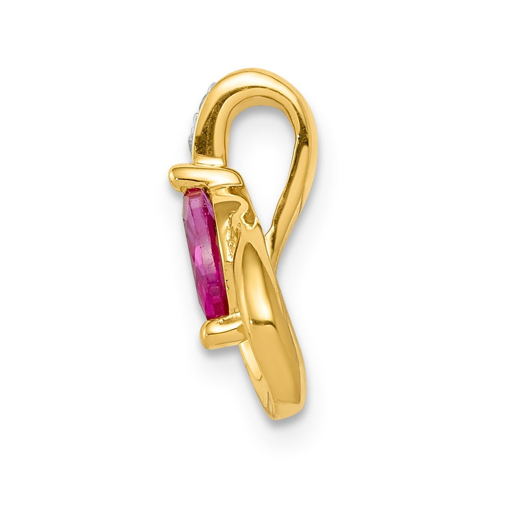 14k Diamond and .28 Ruby Teardrop Chain Slide (0.95 grams)